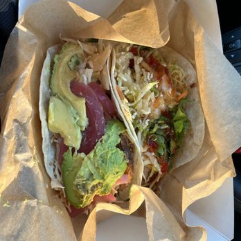 Shaka Taco - Chicken Taco (left) and Shrimp Taco (right) - Tacos Near Me - Surf City, North Carolina Shaka Taco - Chicken Taco (left) and Shrimp Taco (right) - Tacos Near Me - Surf City, North Carolina