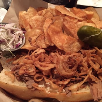 Karvers Grille - French dip. So delicious and those homemade chips! Yum! - American Near Me - Holbrook, New York