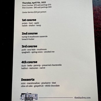 The Shack - Menu and pricing April 2022 - New American Near Me - Staunton, Virginia
