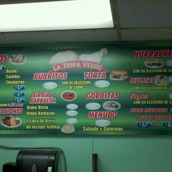 La Tripa Veloz - a menu on the wall - Mexican Near Me - Cudahy, California