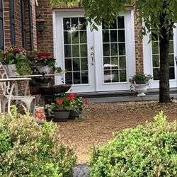 Gravel patio under the trees