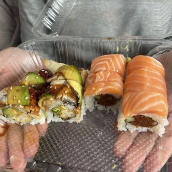 Yuki Hana Sushi - Dragon Roll on the left and a Bank Roll on the right - Sushi Bars Near Me - Hayward, California Yuki Hana Sushi - Dragon Roll on the left and a Bank Roll on the right - Sushi Bars Near Me - Hayward, California