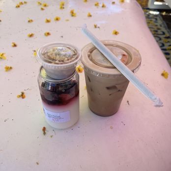 The Social Cafe & Lounge - Iced Honey Lav Latte and berry parfait - Cafes Near Me - Palm Springs, California