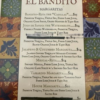El Bandito - Cocktail menu - Tacos Near Me - Silverton, Colorado