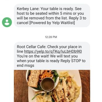 The Root Cellar Cafe - This photo shows the time we were added to the wait list and the never received text to be seated. - Breakfast & Brunch Near Me - San Marcos, Texas
