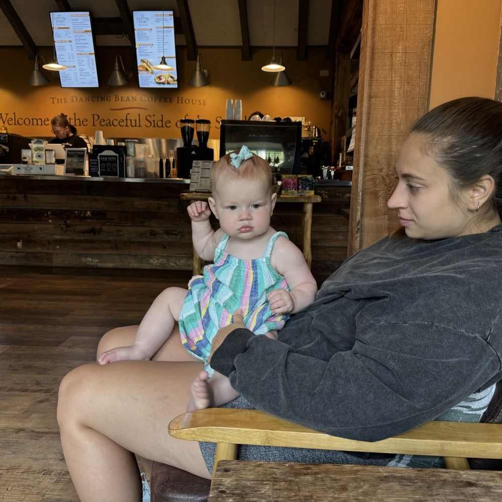 Waiting for our order in one of the many seating areas inside store Waiting for our order in one of the many seating areas inside store