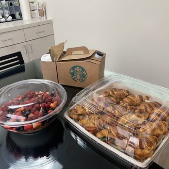 Massilia - Fresh berry parfaits, Breakfast Croissant Sandwich and I picked up a Joe to-go from Starbucks. - French Near Me - Santa Monica, California