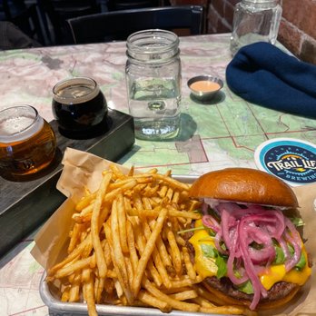 Trail Life Brewing - Vege burger and beer flight! - Brewpubs Near Me - Grand Junction, Colorado