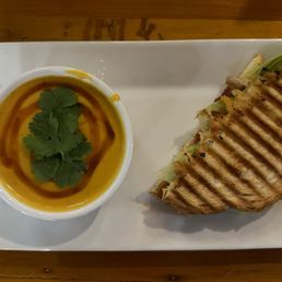 Incredible carrot, coconut & curry soup with a delicious panini. The perfect lunch!