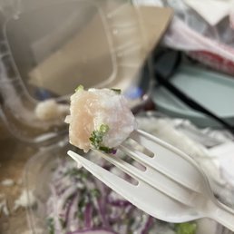 Small Ceviche Original with bad chunky coating on top and not cooked well