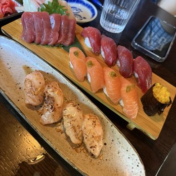 JingHe Japanese Restaurant - Seared salmon nigiri, yuzu jalapeño salmon, bluefin tuna nigiri, tobiko, tuna sashimi - Izakaya Near Me - Dallas, Texas JingHe Japanese Restaurant - Seared salmon nigiri, yuzu jalapeño salmon, bluefin tuna nigiri, tobiko, tuna sashimi - Izakaya Near Me - Dallas, Texas