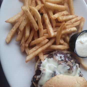 Lindsay At The Cornish Inn - Mushroom Swiss burger - American Near Me - Cornish, Maine Lindsay At The Cornish Inn - Mushroom Swiss burger - American Near Me - Cornish, Maine