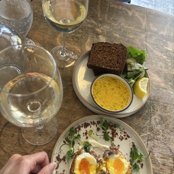 The Winding Stair - Scotch egg dish and crab dish paired with wine - Irish Near Me - Dublin, D
