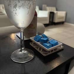 Essentials Spa - I opted for sparkling water rather than Prosecco or wine.