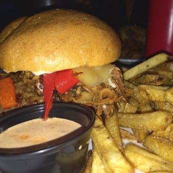 Fronk's - Angus patty, pulled pork, jack cheese and sautéed mushrooms... Mmm delish.. - Burgers Near Me - Bellflower, California Fronk's - Angus patty, pulled pork, jack cheese and sautéed mushrooms... Mmm delish.. - Burgers Near Me - Bellflower, California