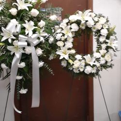 Matching Sympathy Wreath and Spray on an Easel - White