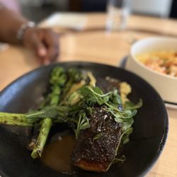 Blackened salmon, potatoes, and Broccolini