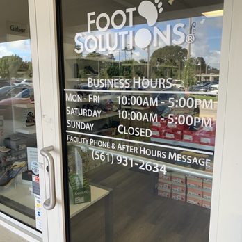 Foot Solutions Boca Raton - Front door of store with hours open. - Shoe Stores Near Me - Boca Raton, Florida Foot Solutions Boca Raton - Front door of store with hours open. - Shoe Stores Near Me - Boca Raton, Florida