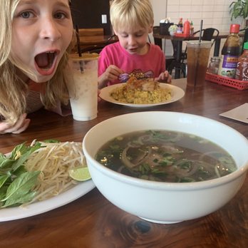 Mama's Pho N More - Pho! my son has the prawns and rice. We were all scarfing it! - Vietnamese Near Me - Tomball, Texas