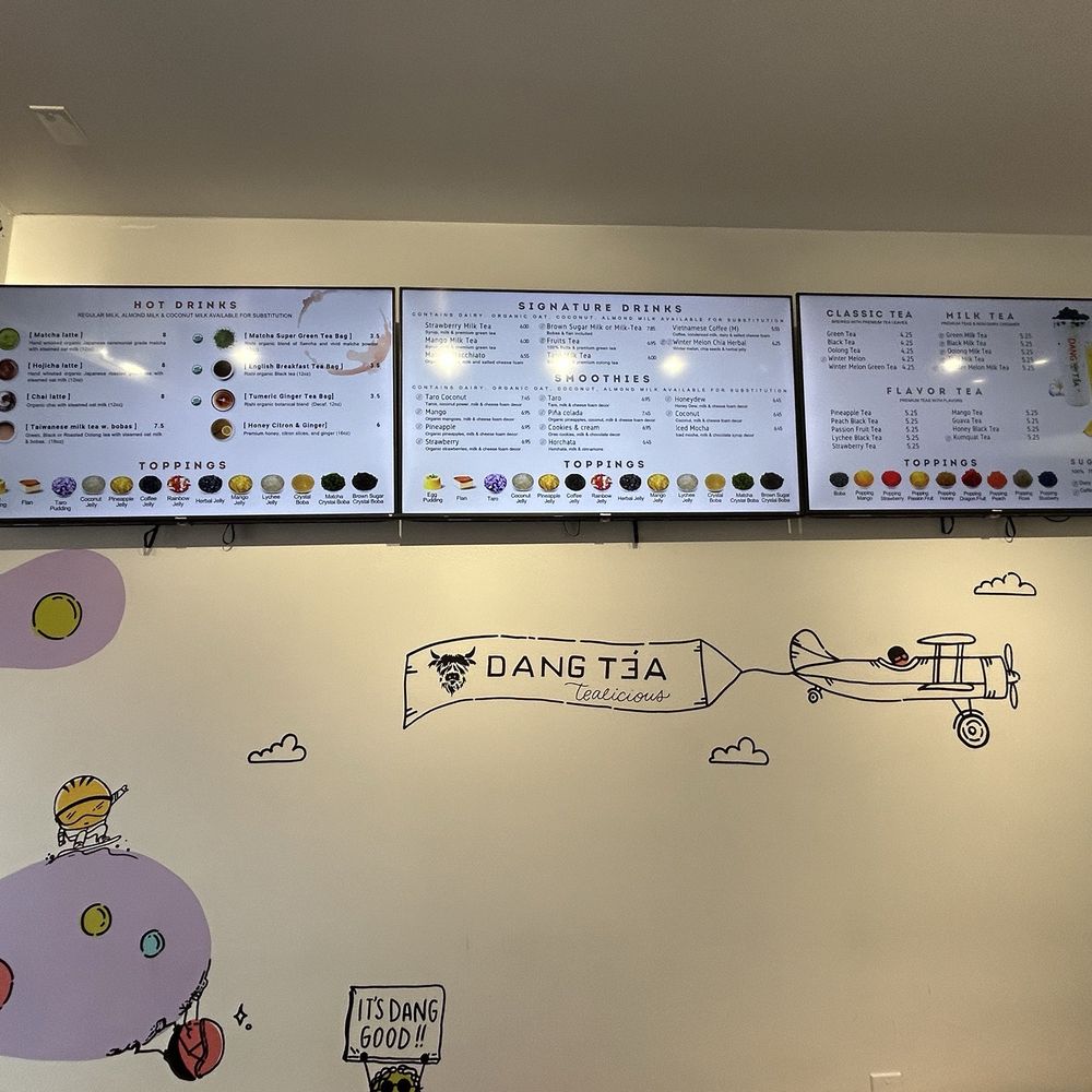 Dang Tea - The menu and a cute mural - Bubble Tea Near Me - Boulder, Colorado