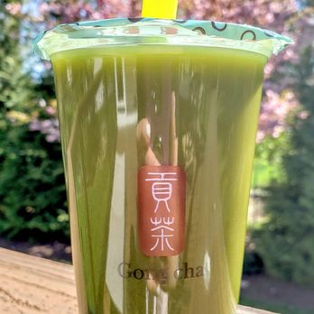Gong Cha - Medium (16oz) Matcha Tea, no ice, no sugar. Very good! - Bubble Tea Near Me - Millburn, New Jersey