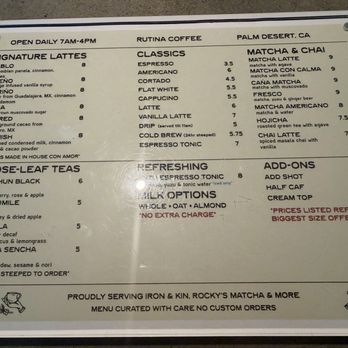 Rutina Coffee - Menu - Coffee & Tea Near Me - Palm Desert, California