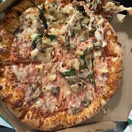 Terrible. Not handled with care. All cheese and toppings stuck to the side of the box.
