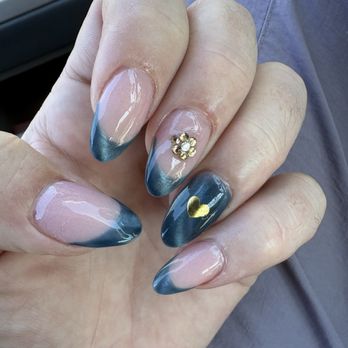 Angel Nails - Almond shaped acrylic fall blue with John @ Angel Nails - Nail Salons Near Me - Monterey, California