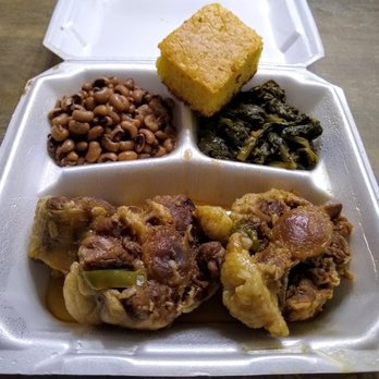 JJ's SoulFood & Grill - Ox tail, with black eyed peas, greens, and cornbread. - Soul Food Near Me - Memphis, Tennessee JJ's SoulFood & Grill - Ox tail, with black eyed peas, greens, and cornbread. - Soul Food Near Me - Memphis, Tennessee