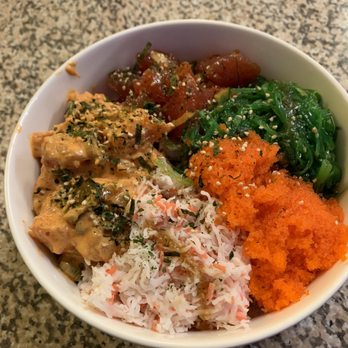 Yummy Kitchen - 2 Scoops Poke - Traditional Tuna - Spicy Mayo Salmon 3 Sides - Crab Meat - Seaweed Salad - Masago - Hawaiian Near Me - Renton, Washington Yummy Kitchen - 2 Scoops Poke - Traditional Tuna - Spicy Mayo Salmon 3 Sides - Crab Meat - Seaweed Salad - Masago - Hawaiian Near Me - Renton, Washington