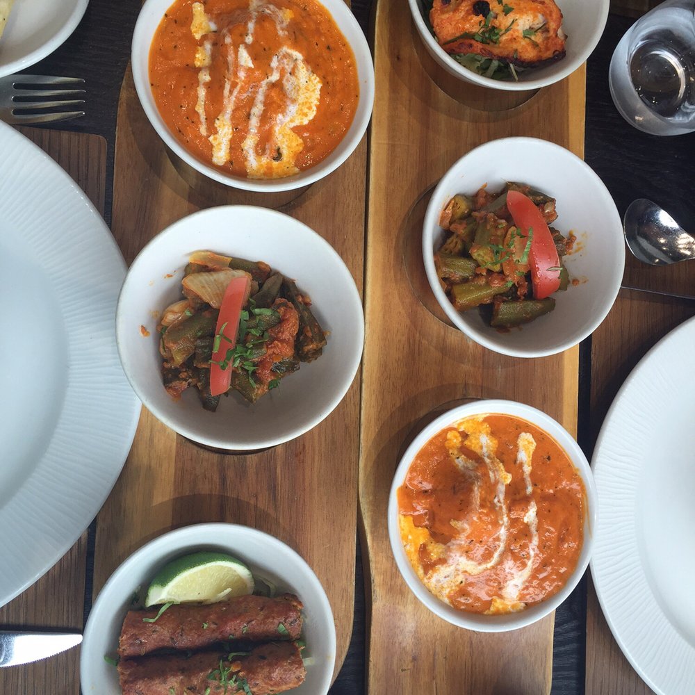 Mango Indian - Lunch special one with lamb and the other with chicken starters. Both with chicken tikka masala and okra (veggie of the day) - Indian Near Me - London, XGL