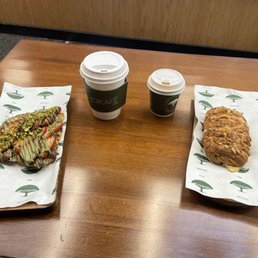 Strawberry Nutella Croissant, Nutella Latte, Flat White, Spinach Ricotta Croissant