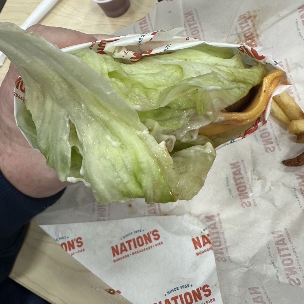 Nation's Giant Hamburgers - Lettuce wrap cheeseburger, not cooked all the way. - Burgers Near Me - Lodi, California