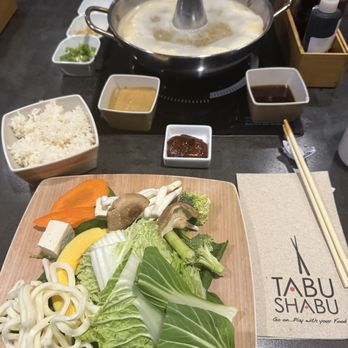 Tabu Shabu - North Park - Miso broth and the veggie plate - Japanese Near Me - San Diego, California Tabu Shabu - North Park - Miso broth and the veggie plate - Japanese Near Me - San Diego, California
