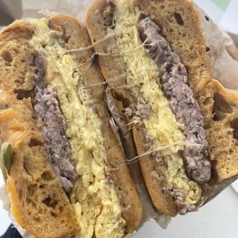 Bageletto - sausage egg and cheese (is this too pink??) - Bagels Near Me - San Francisco, California