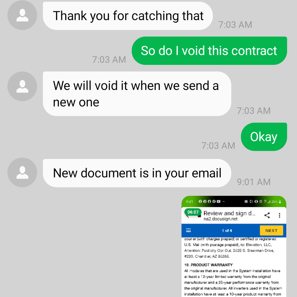 Elevation - Here he even says good thing I caught his mistake and was going to cancel contract and send 2nd one - Solar Installation Near Me - Plano, Texas Elevation - Here he even says good thing I caught his mistake and was going to cancel contract and send 2nd one - Solar Installation Near Me - Plano, Texas