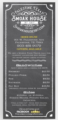 Menu photo 1 Smoak House No. 587 Palestine, TX Menu photo 1 Smoak House No. 587 Palestine, TX