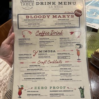 Farmer's Table - Brunch Drink menu - New American Near Me - La Mesa, California