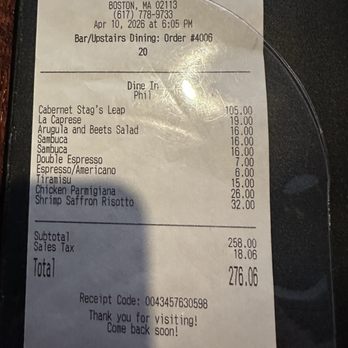 Pappare Ristorante & Bar - Just our check I thought very reasonable! Especially for the quality and amount of food. - Italian Near Me - Boston, Massachusetts Pappare Ristorante & Bar - Just our check I thought very reasonable! Especially for the quality and amount of food. - Italian Near Me - Boston, Massachusetts