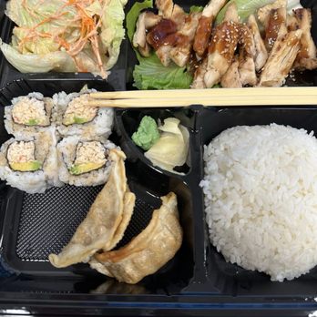 Goku Sushi - $17.99 after tax - not worth it. Rice was the only thing they didn't skimp on. But oof - that's some bad chicken, and mini frozen gyoza - Sushi Bars Near Me - San Jose, California