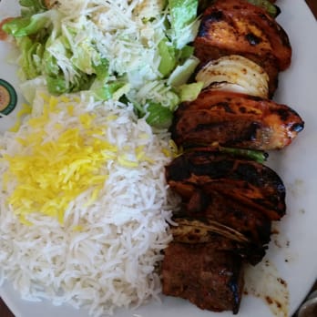Panini Kabob Grill - Flat Iron Steak Kabob with Basmati Rice and Caesar Salad. - Mediterranean Near Me - Irvine, California