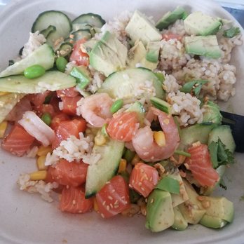 Poké Life - Medium Poké bowl with brown rice, shrimp and double salmon - Poke Near Me - Roswell, Georgia Poké Life - Medium Poké bowl with brown rice, shrimp and double salmon - Poke Near Me - Roswell, Georgia