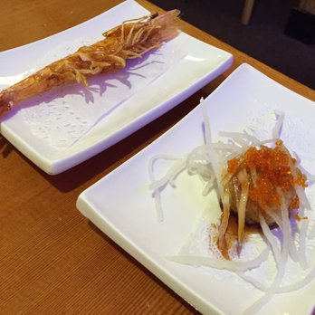 Balboa Teriyaki - Free Appetizers - Grilled Shrimp Skewer and a Fried Salmon (?) Ball - Japanese Near Me - San Francisco, California