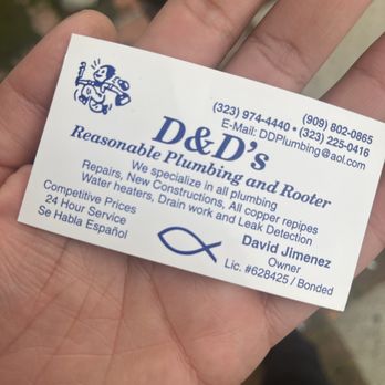 D&D's Plumbing And Rooter - Business card - Plumbing Near Me - Los Angeles, California D&D's Plumbing And Rooter - Business card - Plumbing Near Me - Los Angeles, California