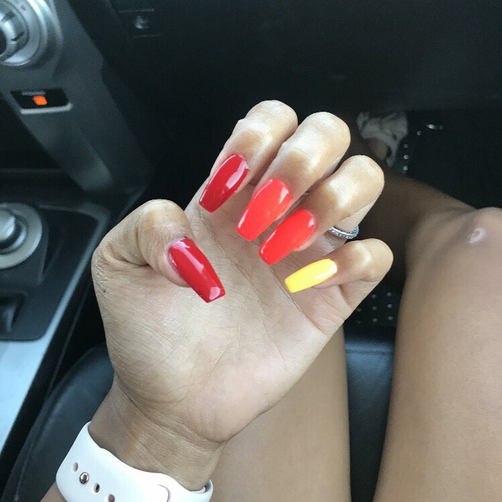 Hello Nails & Spa - Full set with gel done by Kathy (left hand) - Nail Salons Near Me - Fontana, California Hello Nails & Spa - Full set with gel done by Kathy (left hand) - Nail Salons Near Me - Fontana, California
