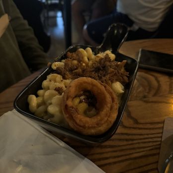 The Roost - "Bet the farm" Mac and cheese with pulled pork, onion rings and homemade BBQ - Pubs Near Me - Wellsboro, Pennsylvania
