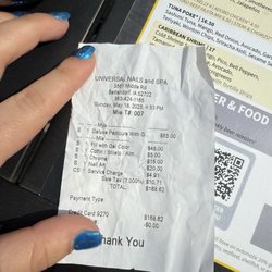 Universal Nails and Spa - the receipt where I was charged for the extra shape