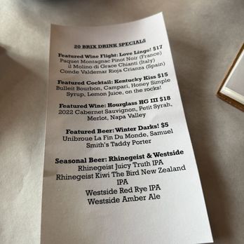 20 Brix - Specials - New American Near Me - Milford, Ohio
