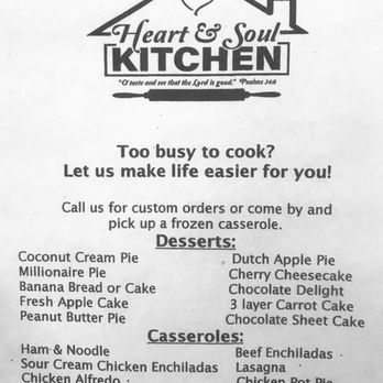 Heart & Soul Kitchen - Take home menu - Desserts Near Me - Kansas, Oklahoma Heart & Soul Kitchen - Take home menu - Desserts Near Me - Kansas, Oklahoma