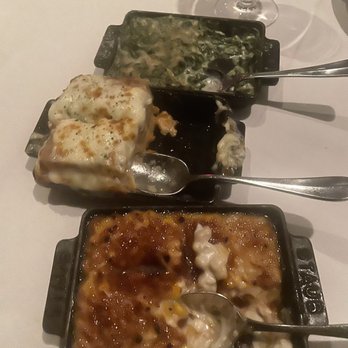Steak 48 - Corn Crème Brûlée, Chef Donovan's au Gratin Potatoes, Creamed Spinach. Corn was good. The others were just ok - Steakhouses Near Me - Houston, Texas Steak 48 - Corn Crème Brûlée, Chef Donovan's au Gratin Potatoes, Creamed Spinach. Corn was good. The others were just ok - Steakhouses Near Me - Houston, Texas